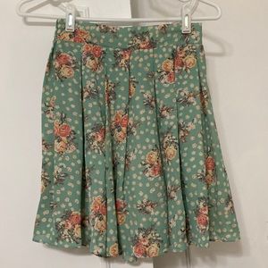 green flower mini skirt